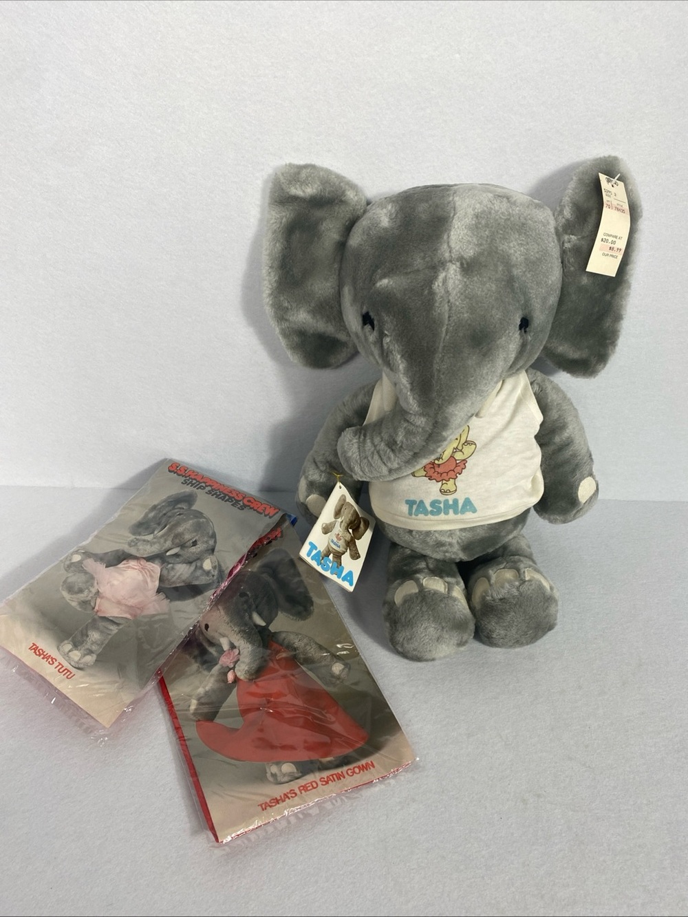 Vintage Tasha Gray Plush Elephant Stuffed Animal - Determined Productions NWT